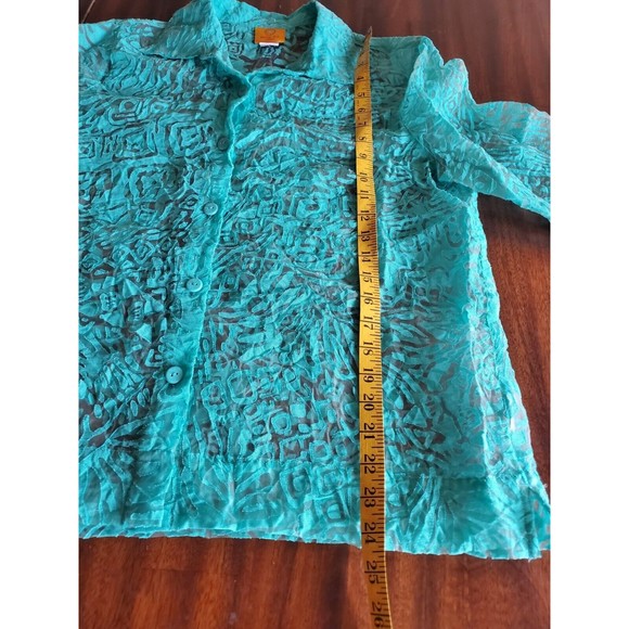 Ruby Rd. Womens Green Lace Blouse Button Down Sheer Top Size 12P 3/4 Sleeves - Picture 6 of 7